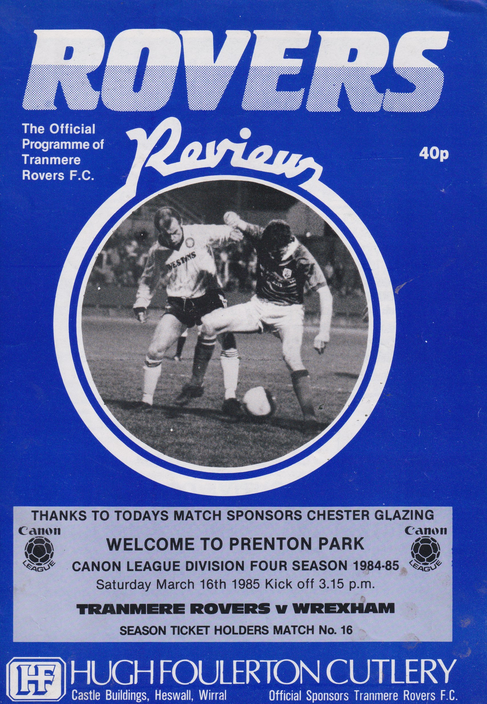 Tranmere Rovers v Wrexham match programme